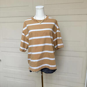 Everlane Organic Cotton Striped T-Shirt Women’s (M) Tan White Short Sleeve Tee